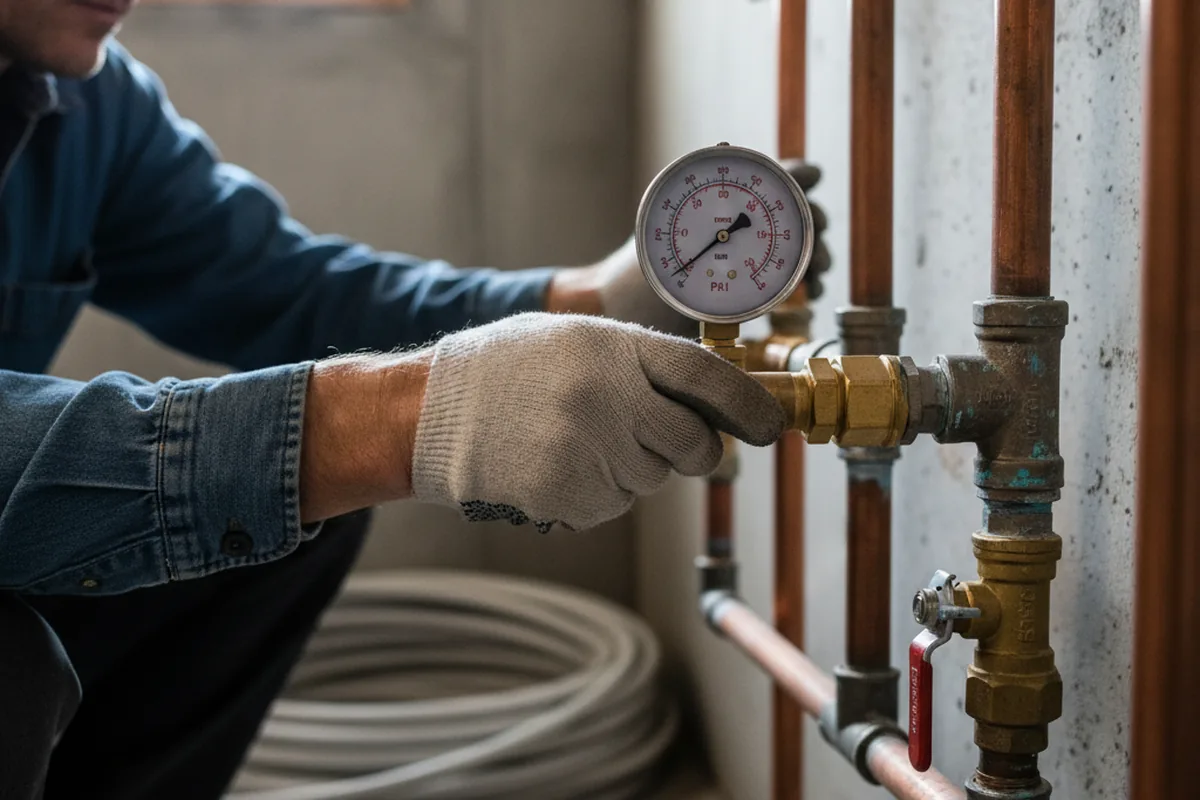 Pressure testing a repaired line during Water Line Repair in West Kingston